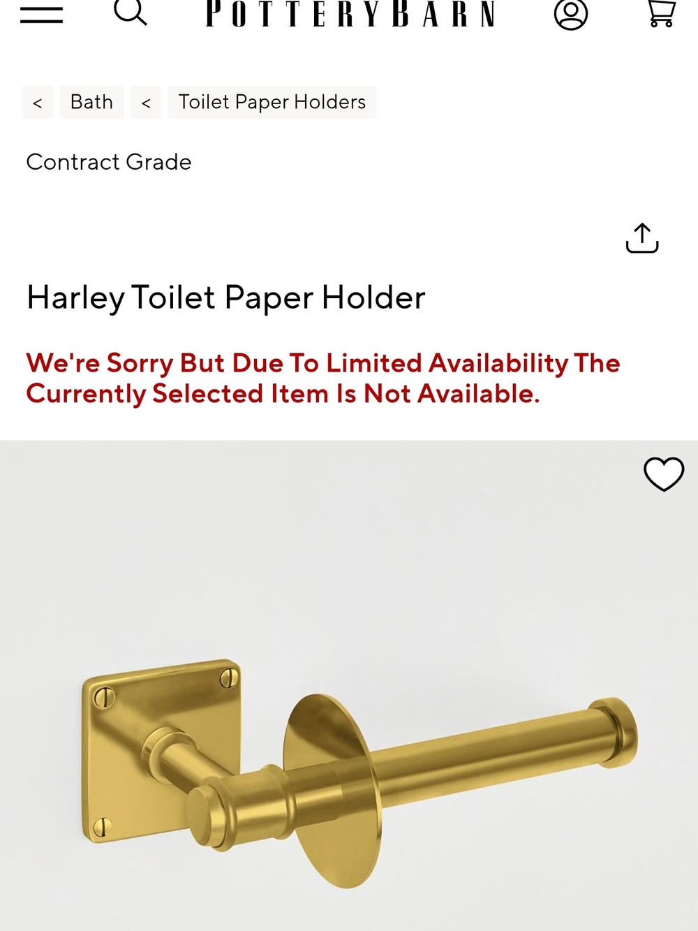 Pottery Barn Harley Toilet Paper Holder - Brass Finish